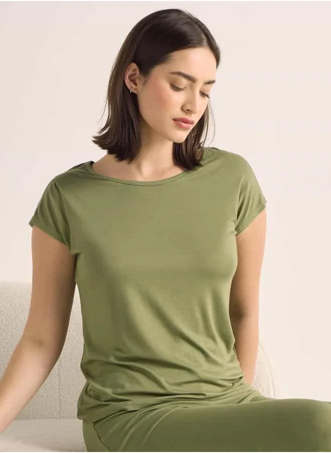 FAV Lace Detail Round Neck Top and Pyjama Set