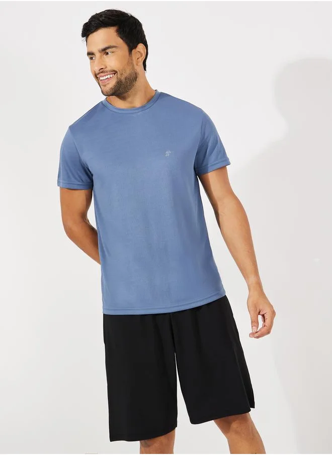 ستايلي Styli Textured T-Shirt and Shorts Sports Fitness Suit Set
