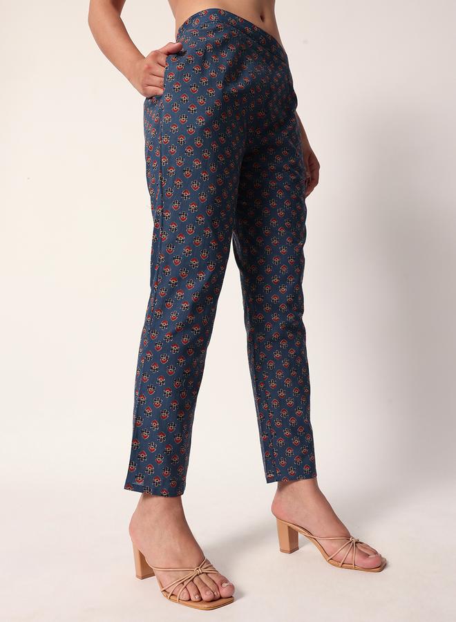 ISHIN Women's Blue Cotton Textured Tunic Full Palazzo Regular Fit Kurta Set - Image 3