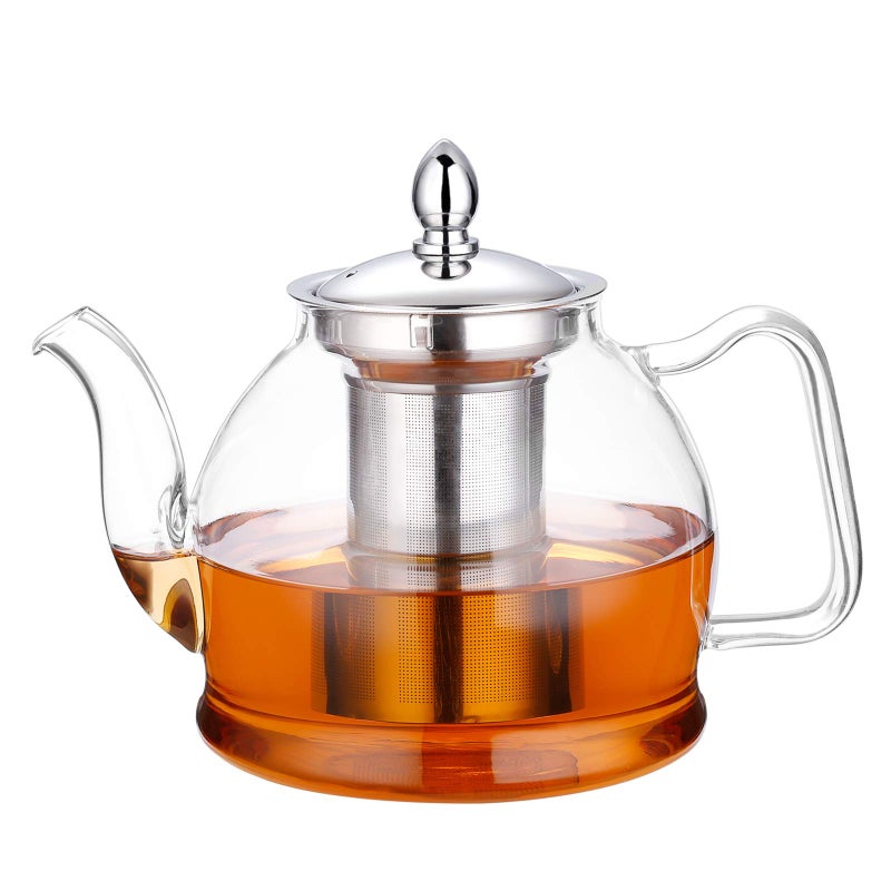 HIWARE 1000ml Glass Teapot with Removable Infuser Stovetop Safe Tea Kettle Blooming and Loose Leaf Tea Maker Set