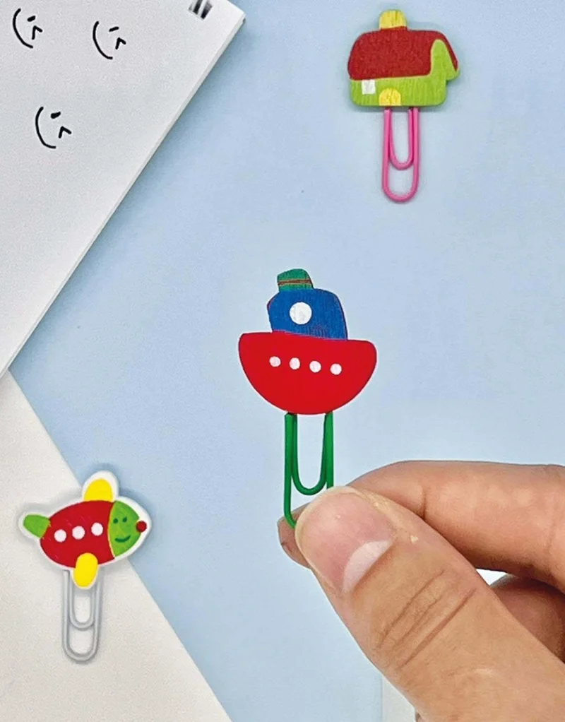 Kağıt Gemi Dükkan 3-Pack Wooden Paper Clip (house-ship-plane)