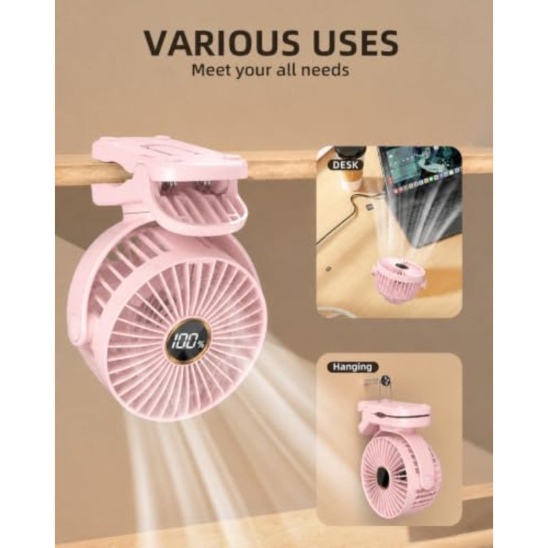 Mini Clip on Fan, Battery Operated Desk Fan, Digital display 3 Speeds Adjustable, Bidirectional 360 ° Adjustable, Super Strong Wind, Portable Fan for Home, Office, Camping - Image 3