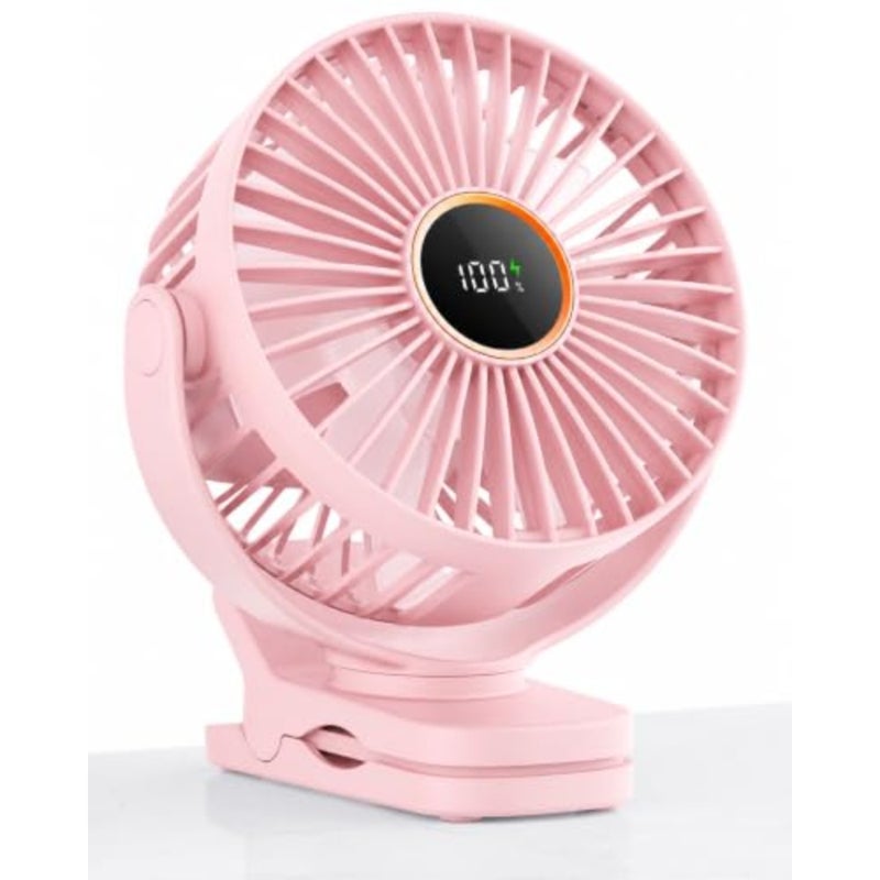 Mini Clip on Fan, Battery Operated Desk Fan, Digital display 3 Speeds Adjustable, Bidirectional 360 ° Adjustable, Super Strong Wind, Portable Fan for Home, Office, Camping - Image 1