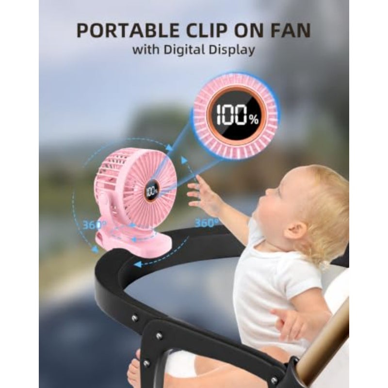 Mini Clip on Fan, Battery Operated Desk Fan, Digital display 3 Speeds Adjustable, Bidirectional 360 ° Adjustable, Super Strong Wind, Portable Fan for Home, Office, Camping - Image 2