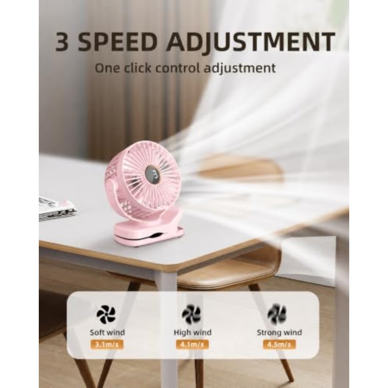 Mini Clip on Fan, Battery Operated Desk Fan, Digital display 3 Speeds Adjustable, Bidirectional 360 ° Adjustable, Super Strong Wind, Portable Fan for Home, Office, Camping - Image 5