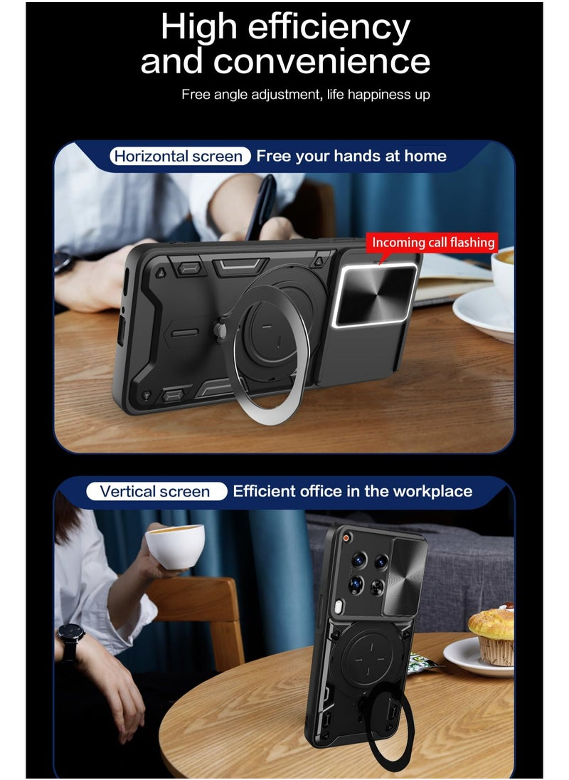 Generic - TECNO Camon 30 5G Case Cover, Slide Camera Lens Cover, 360°Rotating Kickstand Ring, Bumper Shockproof Phone Case，Compatible with Car Magnetic Mount Mobile Phone Case For TECNO Camon 30 5G Black - Image 1