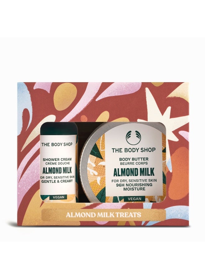 THE BODY SHOP مجموعة هدايا حليب اللوز - كريم استحمام (60 مل) وزبدة الجسم (50 مل) - infusion حليب اللوز للبشرة الجافة والحساسة، نباتي، ترطيب عميق ولمسة ناعمة على البشرة - Image 1