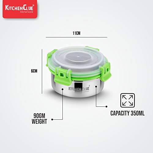 Kitchen Clue Stainless Steel Airtight & Leak-Proof Lock N Lock Lunch/Tiffin Box for Office School I 3 Pcs Lunch Container I 350 ML Each I 11cm*5cm I Bpa Free Use for Kids & Adults - Image 4