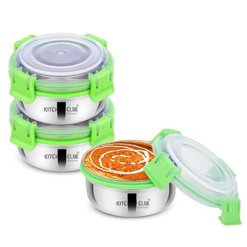 Kitchen Clue Stainless Steel Airtight & Leak-Proof Lock N Lock Lunch/Tiffin Box for Office School I 3 Pcs Lunch Container I 350 ML Each I 11cm*5cm I Bpa Free Use for Kids & Adults - Image 1
