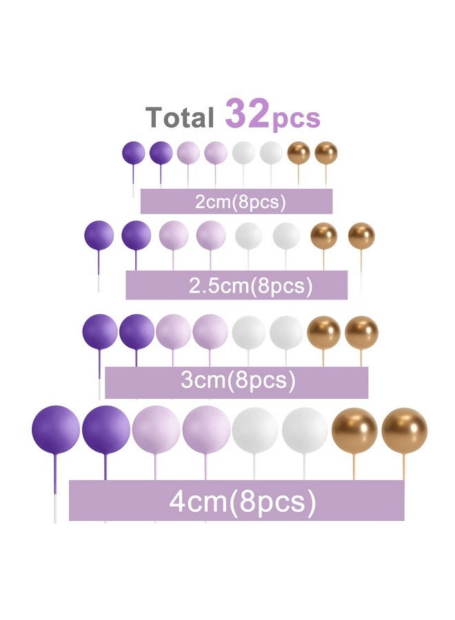ASTARON 32 Pcs Ball Cake Topper Decorations Mini Balloons Cake Topper Sticks Foam Balls Cake Picks Cake Topper Balls Cake Decorations For Wedding Party Birthday Cake Decorating (Purple Gold) - Image 2