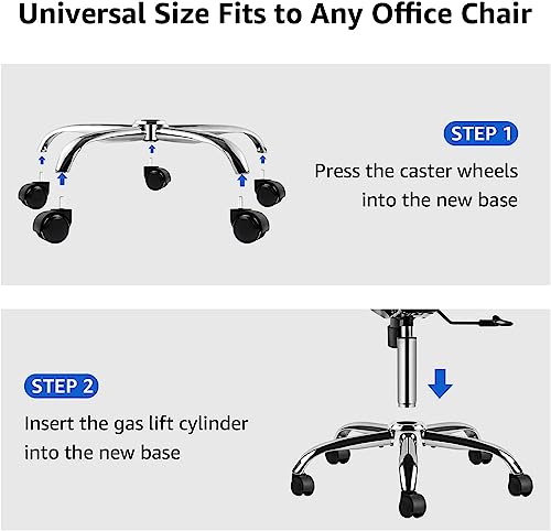 RAJCHAIR Revolving Steel Chrome Chair Base | Twin Caster Alloy Nylon Wheel Base | 27 Inch Heavy Duty Replacement Base for Office Chair Smooth Rolling Durable Support - Image 4