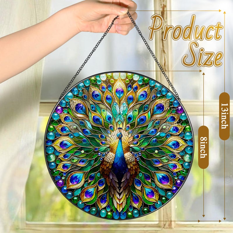 LAOWEIKI Stained Glass Window Hanging, LAOWEIKI 8'' Peacock Suncatcher, Stained Glass Ornament, Suncatchers for Windows Hanging, Window Decor, Outdoor or Indoor, Gifts for Women, Lovers, Couple, Friend, Bestie - Image 4