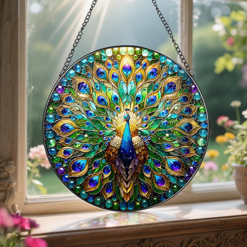 LAOWEIKI Stained Glass Window Hanging, LAOWEIKI 8'' Peacock Suncatcher, Stained Glass Ornament, Suncatchers for Windows Hanging, Window Decor, Outdoor or Indoor, Gifts for Women, Lovers, Couple, Friend, Bestie - Image 5