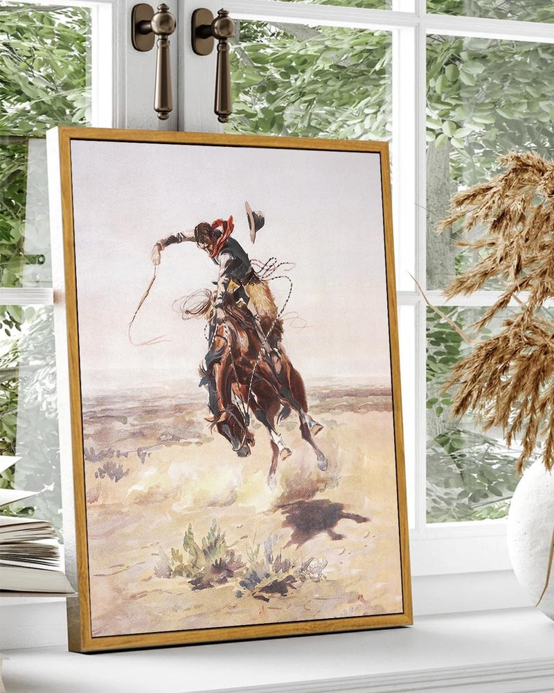 KBKBART Vintage Western Wall Art, Southwest Framed Canvas, Art Prints, Cowboy Pictures, Southwestern Artwork, Farmhouse Decor for Bedroom Bathroom - Image 5