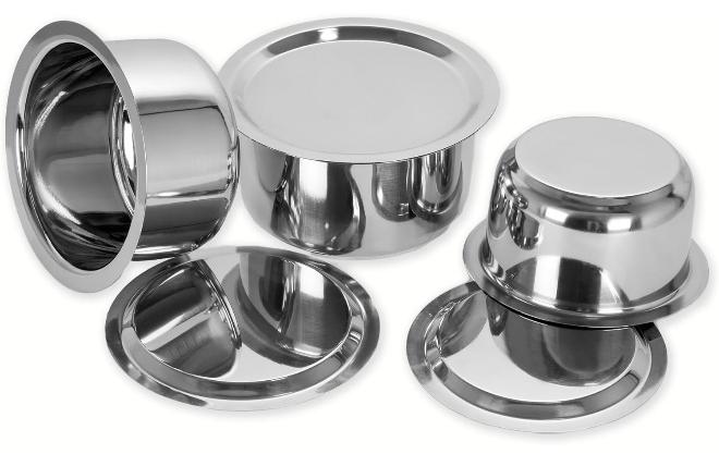 سوميت طقم حاويات من الفولاذ المقاوم للصدأ مكون من 3 قطع، متوافق مع موقد الحث والغاز / طقم طهي مع أغطية، المقاسات من رقم 10 إلى رقم 12، أبيض قياسي - Image 1