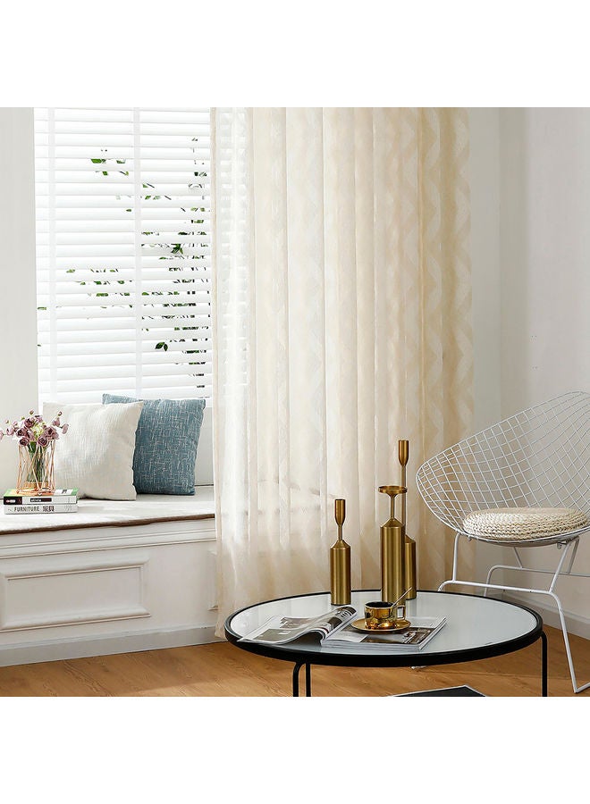 NIBEMINENT Sheer Voile Window Curtain With Ring Rod Beige - Image 3