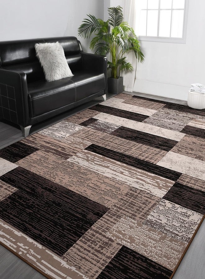 FlyDOIT Modern Geometric Patchwork Area Rug, 4x6 Chocolate Large Rugs for Living Room, Rockwood Collection Indoor Rugs for Bedroom, Throw Carpet Floor Decor for Entryway Dining Room Office Nursery - Image 2