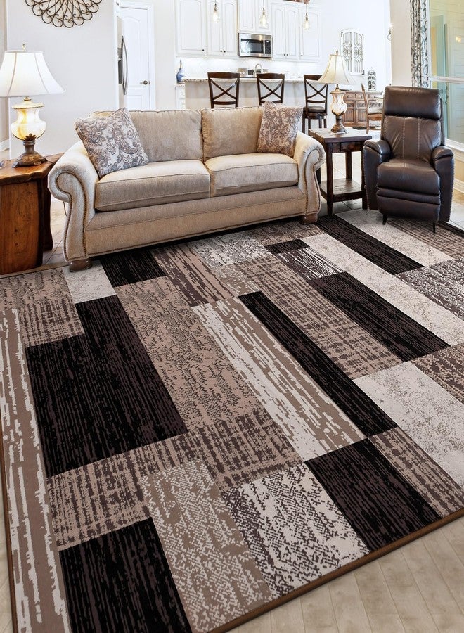 FlyDOIT Modern Geometric Patchwork Area Rug, 4x6 Chocolate Large Rugs for Living Room, Rockwood Collection Indoor Rugs for Bedroom, Throw Carpet Floor Decor for Entryway Dining Room Office Nursery - Image 3