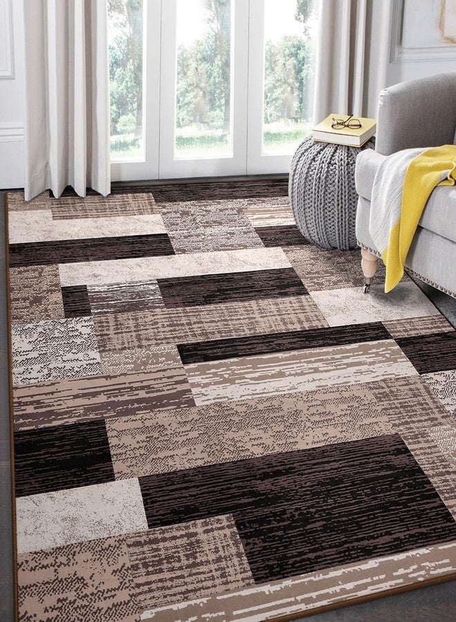 FlyDOIT Modern Geometric Patchwork Area Rug, 4x6 Chocolate Large Rugs for Living Room, Rockwood Collection Indoor Rugs for Bedroom, Throw Carpet Floor Decor for Entryway Dining Room Office Nursery - Image 5