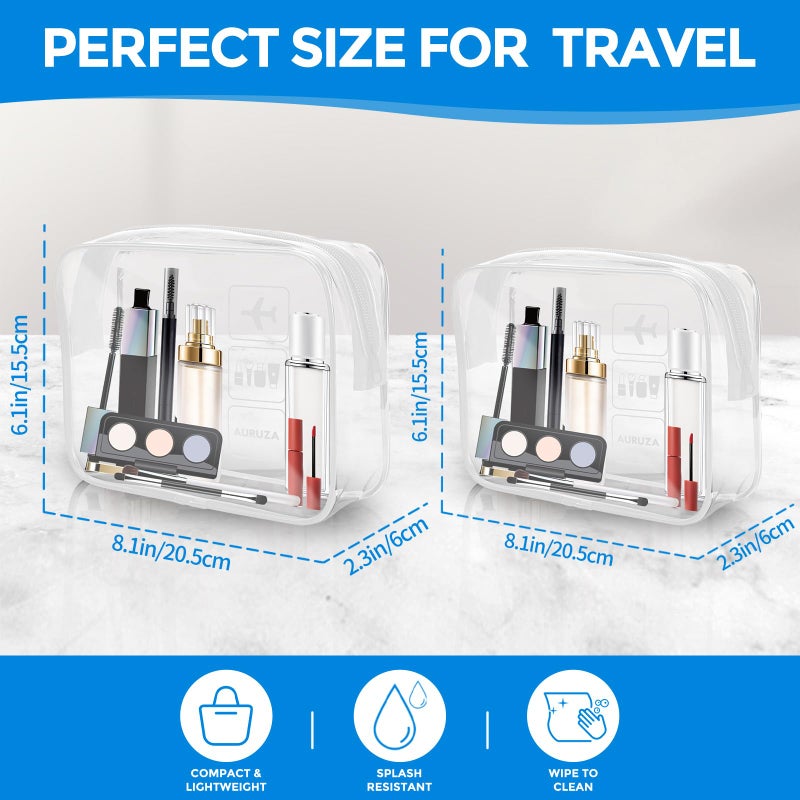 AURUZA 2 Pack Travel Toiletry Bag, Clear Makeup Bag, TSA Approved Cosmetic Bag with Zipper, Clear Organizer Carry on Bag for Women, PVC Cosmetic Pouch - Image 2