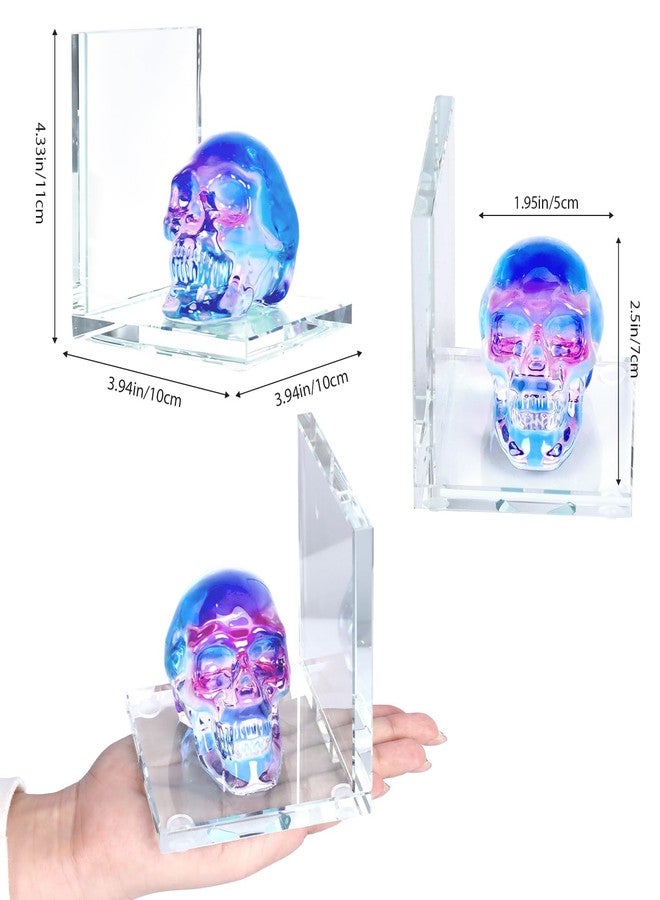 KDSPAROS Skull Bookends Set of 2 – L Shaped Crystal Skull Decorative Bookends, Heavy Duty Non-Slip Book Ends for Shelves, Office and Home Decor - Image 3