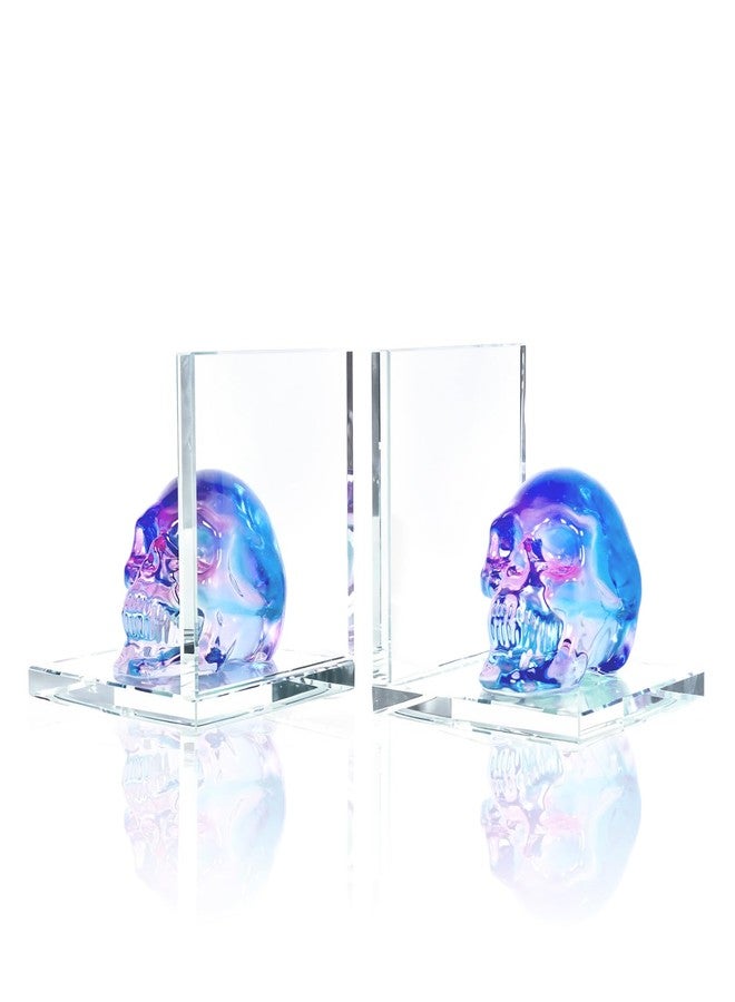 KDSPAROS Skull Bookends Set of 2 – L Shaped Crystal Skull Decorative Bookends, Heavy Duty Non-Slip Book Ends for Shelves, Office and Home Decor - Image 1