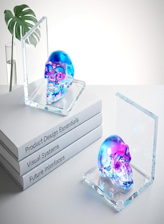 KDSPAROS Skull Bookends Set of 2 – L Shaped Crystal Skull Decorative Bookends, Heavy Duty Non-Slip Book Ends for Shelves, Office and Home Decor - Image 2