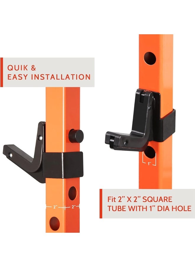 RitFit J Hooks Power Rack 2x2 Attachments, J Cups for Squat Rack, Barbell Bar Holder of Power Cage Accessories, 2/Set with Rubber Liners Easy Rack/Unrack Bar Design