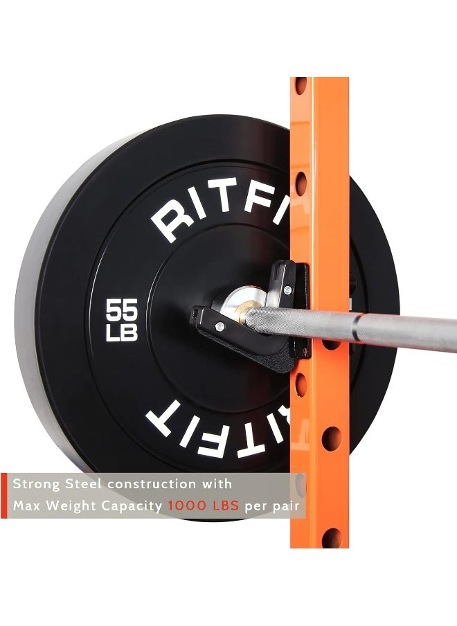 RitFit J Hooks Power Rack 2x2 Attachments, J Cups for Squat Rack, Barbell Bar Holder of Power Cage Accessories, 2/Set with Rubber Liners Easy Rack/Unrack Bar Design