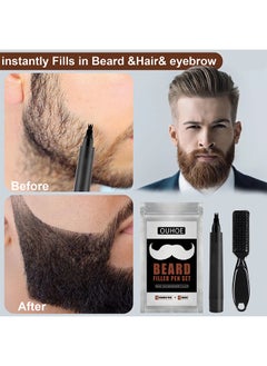 OUHOE Beard Filler Pen Set, Beard Pen for Men, Waterproof Beard Filler Pen Set with Waterproof Beard Filler Pen and Beard Brush, Long Lasting Coverage, Natural Look  - Image 4
