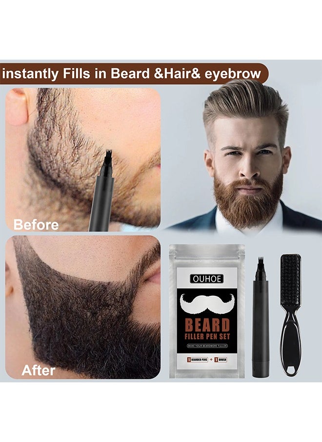 OUHOE Beard Filler Pen Set, Beard Pen for Men, Waterproof Beard Filler Pen Set with Waterproof Beard Filler Pen and Beard Brush, Long Lasting Coverage, Natural Look  - Image 4
