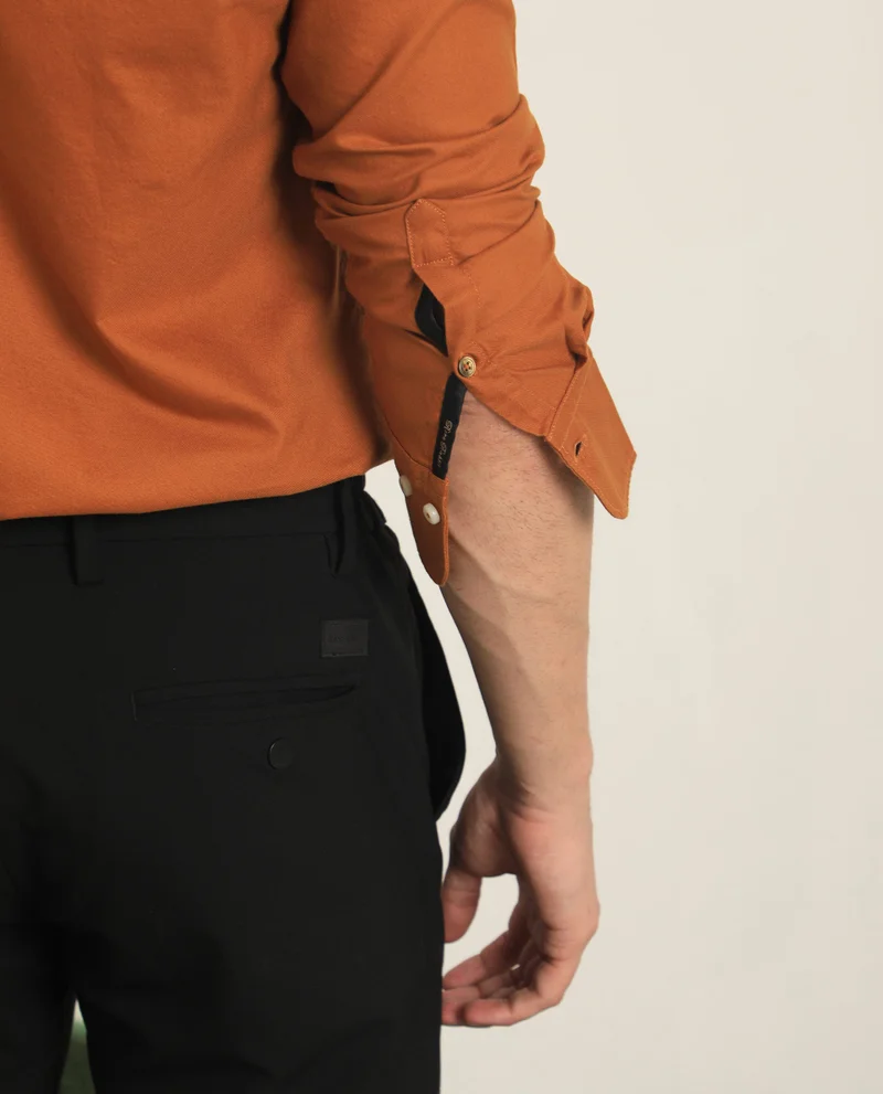 Rare Rabbit Rare Rabbit Men's Auxfo Rust Cotton Fabric Full Sleeves Solid Shirt
