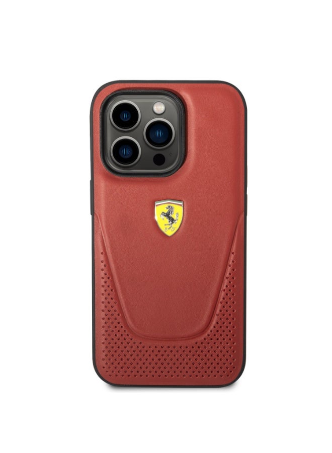 فيراري كفر ايفون 14 برو ماكس جلد مثقب صلب فيراري فيسي أحمر Ferrari Leather Vici Perforated Hard Case - Image 1