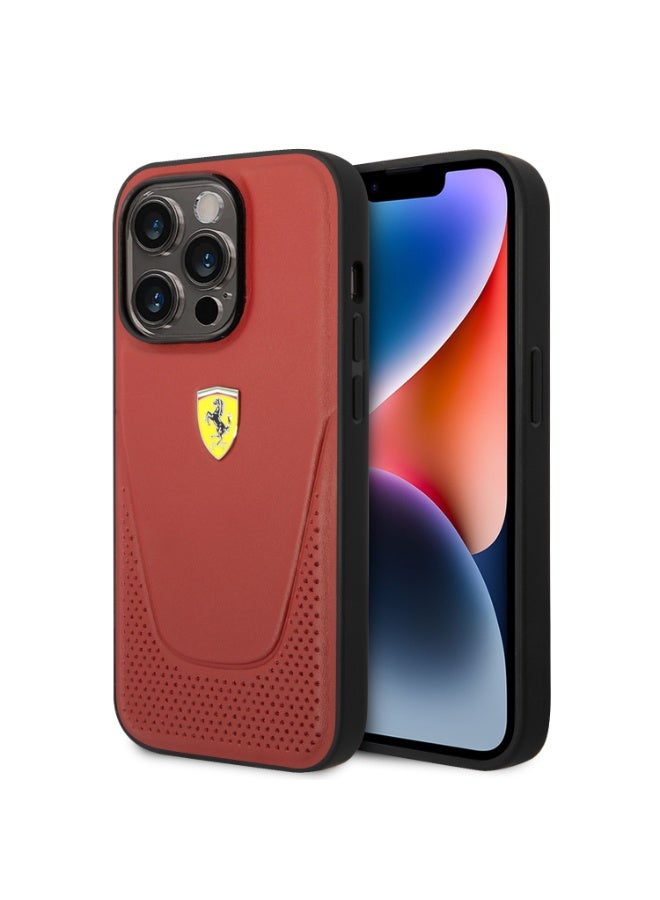 فيراري كفر ايفون 14 برو ماكس جلد مثقب صلب فيراري فيسي أحمر Ferrari Leather Vici Perforated Hard Case - Image 2
