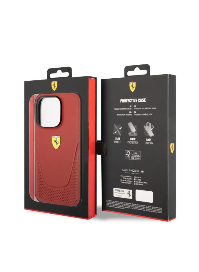 فيراري كفر ايفون 14 برو ماكس جلد مثقب صلب فيراري فيسي أحمر Ferrari Leather Vici Perforated Hard Case - Image 4