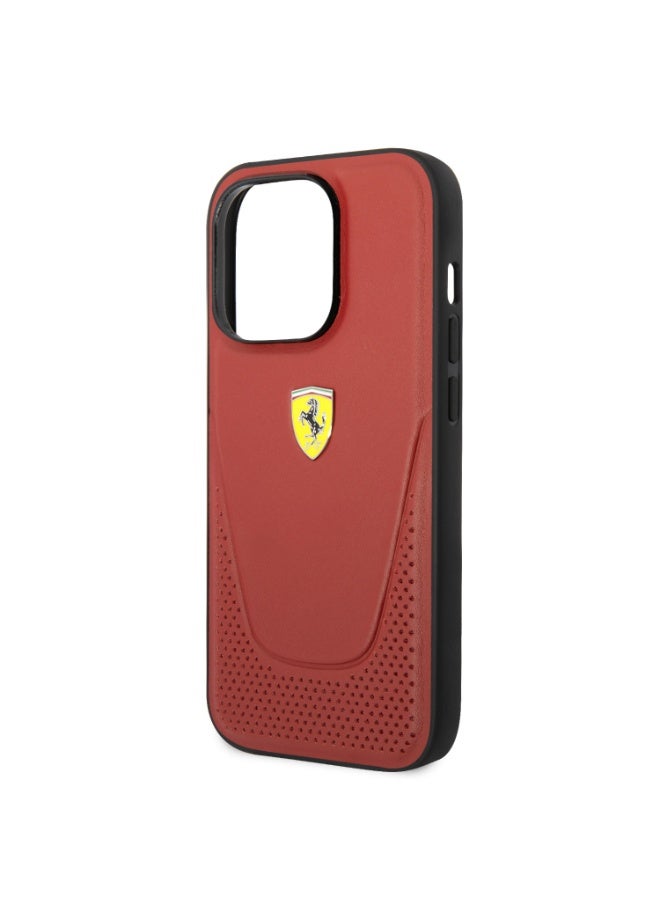 فيراري كفر ايفون 14 برو ماكس جلد مثقب صلب فيراري فيسي أحمر Ferrari Leather Vici Perforated Hard Case - Image 3