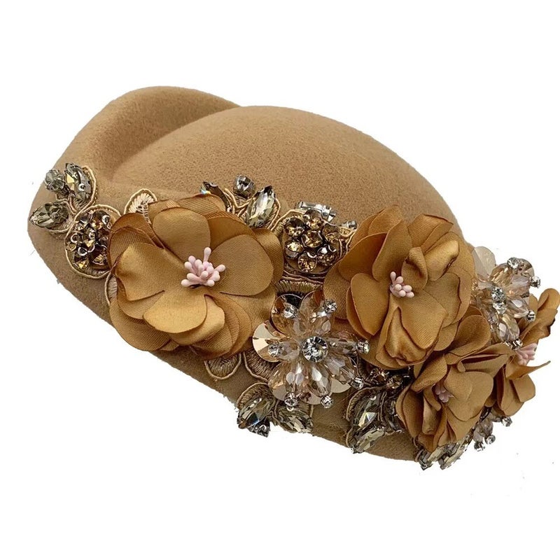 New Turban Cap Side Organza Feather Floral Melon Hat - Image 4