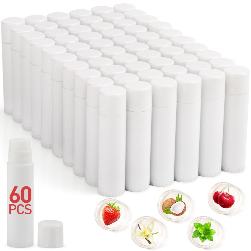 VISRIE 60 Pack Lip Balm Unlabeled Natural Lip Balm Bulk Blank Tube Personalized Lip Balms for Party Favors Adults and Bridal Shower Favors or Baby Shower Gifts5 Flavors