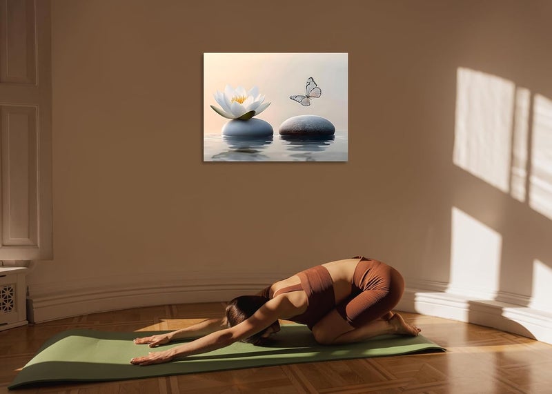 OWNANRTHM Zen Lotus Canvas Wall Art with Butterfly - Image 3