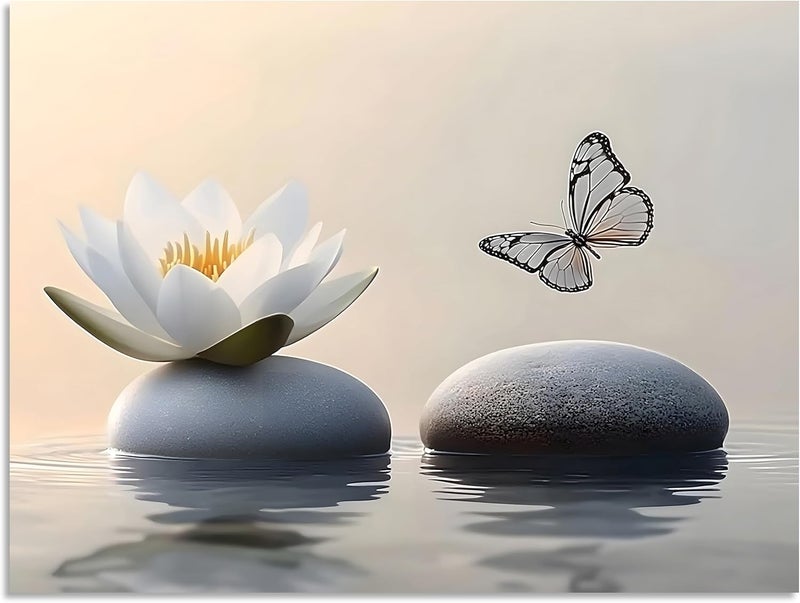 OWNANRTHM Zen Lotus Canvas Wall Art with Butterfly - Image 2