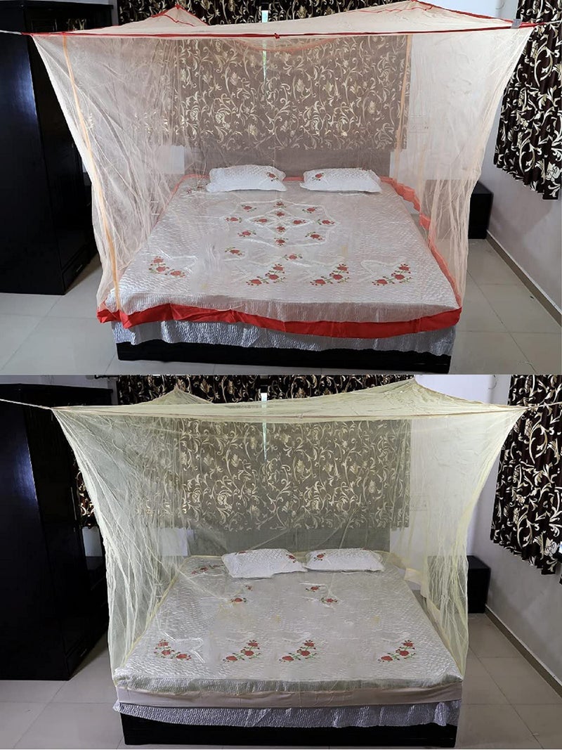 Neekshaa Combo Pack Mosquito Net for Double Bed Polyester Mosquito Net for Baby | Bedroom | Family_Size-6x6 FT_Color-Red,Yellow - Image 1