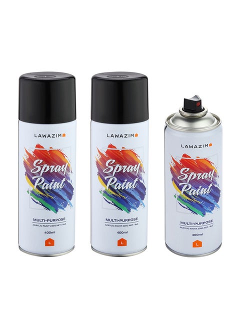 Pack Of 3 Spray Paint Set - 4 Matt Black - Multi-Surface 400ml Paint with Quick-Drying Cans - Ideal for Wood, Plastic, Metal, Interior & Exterior Uses, DIY, Automotive, and Arts & Crafts