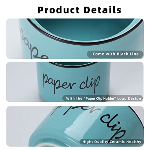 ONTUBE Farmhouse Paper Clip Holders,Ceramic Binder Clip Dispenser Organizer for Desk ,Cute Office Push Pins Holder (Turquoise) - Image 5