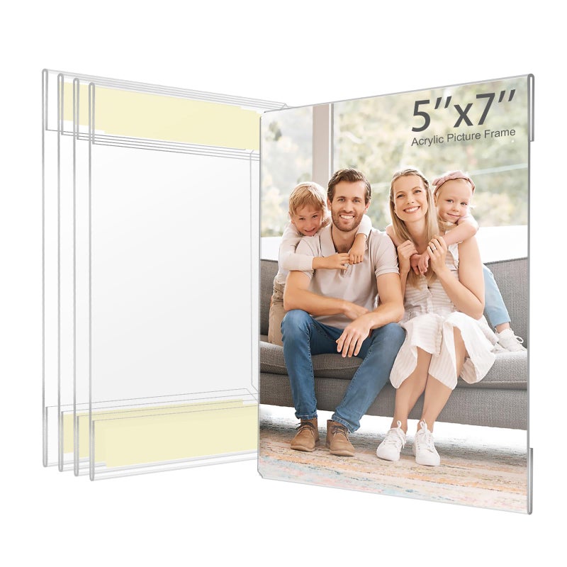 Wbtran 5x7 Acrylic Picture Frame  Clear Frameless Photo Frame for Wall Mount  No Drilling Picture Frames with Tape  Pack of 5 Floating Hanging Picture Frames for Home  School  Office - Image 1