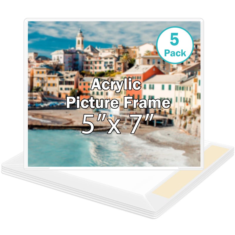 Wbtran 5x7 Acrylic Picture Frame  Clear Frameless Photo Frame for Wall Mount  No Drilling Picture Frames with Tape  Pack of 5 Floating Hanging Picture Frames for Home  School  Office - Image 2