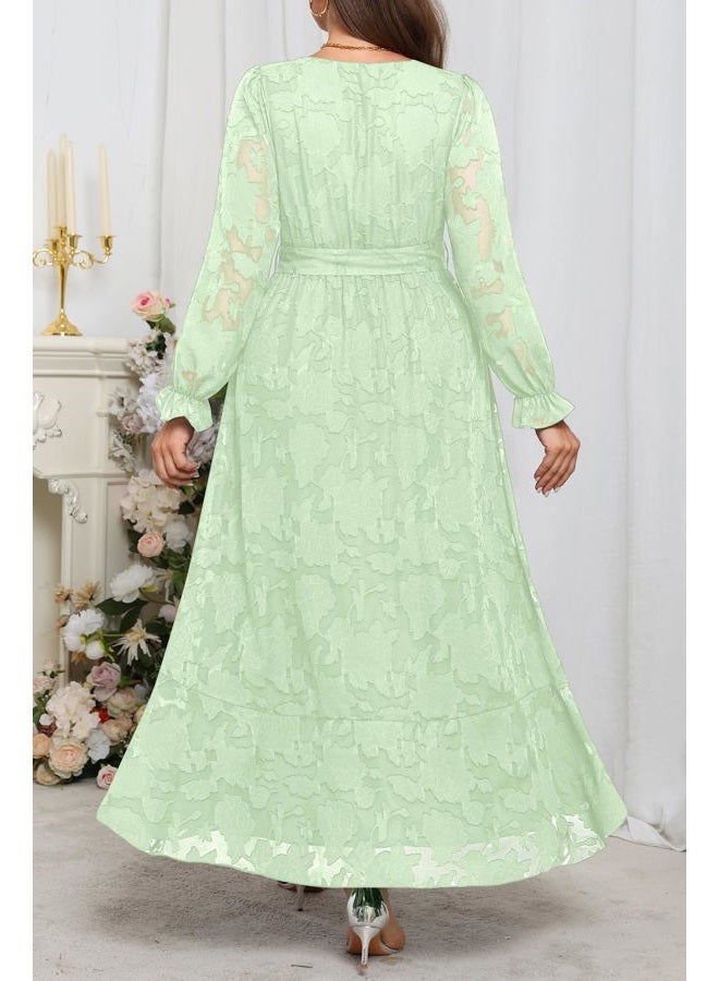 Talisea Plus Size Dresses Wedding Guest - Fall Semi Formal Floral Long Sleeve Wrap V Neck High Low Maxi Dress with Belt Women, Sage Green, 14 Plus - Image 4