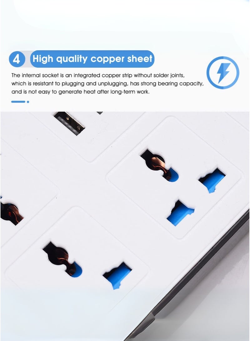 جي كي كي سلك تمديد عالمي بطول 3 أمتار مزود بـ 4 منافذ طاقة و3 منافذ USB + 1 منفذ PD، شريط طاقة ثلاثي الاتجاهات مع فتحة شحن USB من النوع C وPD، سلك تمديد | 3M - Image 4