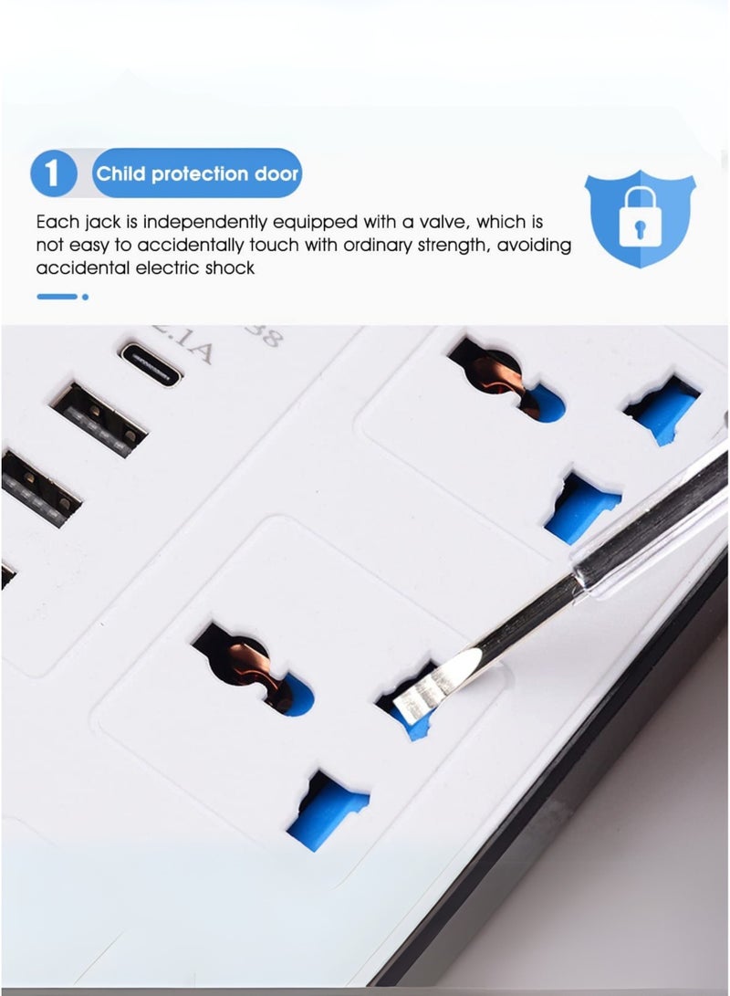 جي كي كي سلك تمديد عالمي بطول 3 أمتار مزود بـ 4 منافذ طاقة و3 منافذ USB + 1 منفذ PD، شريط طاقة ثلاثي الاتجاهات مع فتحة شحن USB من النوع C وPD، سلك تمديد | 3M - Image 2