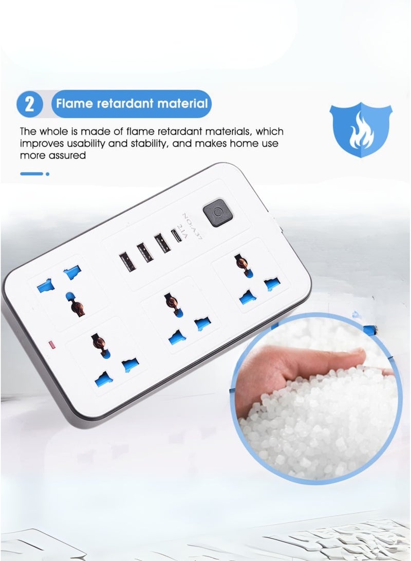 جي كي كي سلك تمديد عالمي بطول 3 أمتار مزود بـ 4 منافذ طاقة و3 منافذ USB + 1 منفذ PD، شريط طاقة ثلاثي الاتجاهات مع فتحة شحن USB من النوع C وPD، سلك تمديد | 3M - Image 3