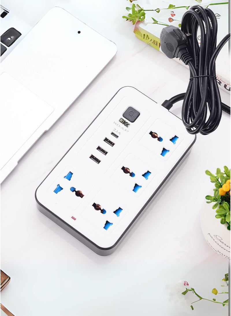 جي كي كي سلك تمديد عالمي بطول 3 أمتار مزود بـ 4 منافذ طاقة و3 منافذ USB + 1 منفذ PD، شريط طاقة ثلاثي الاتجاهات مع فتحة شحن USB من النوع C وPD، سلك تمديد | 3M - Image 1